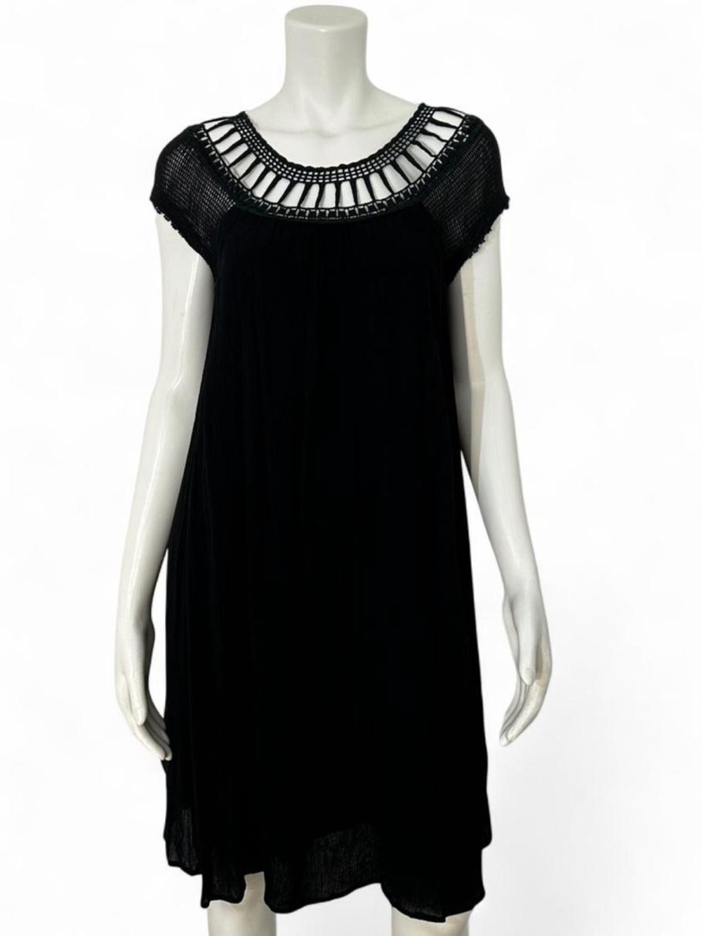 Free People NWT Black Crochet Neckline Flowy Lightweight Dress